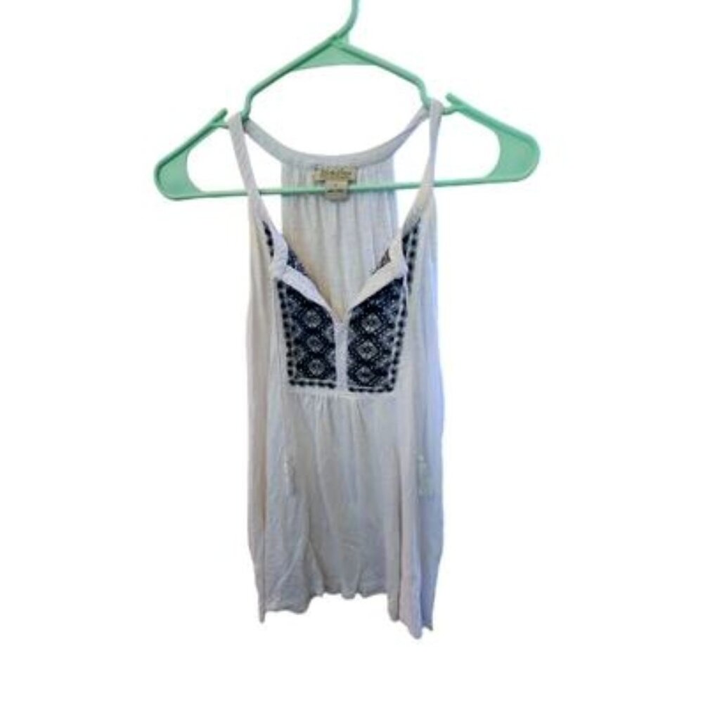 Lucky Brand White Tank Top with String and Front Design